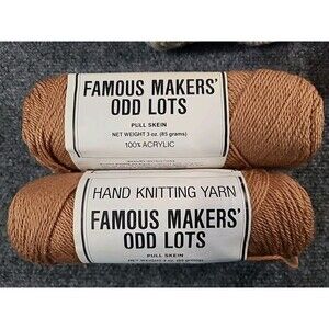 NWT Vintage Famous Makers Odd Lots Yarn  3 oz 100% Acrylic 2 Skiens Brown